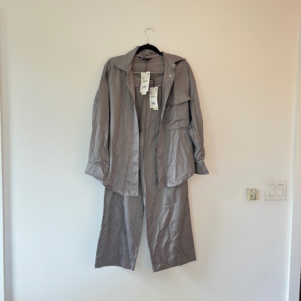 Zara Oversized Grey Silk Set